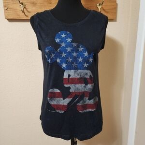 Mickey Mouse American Flag Black Tank Top